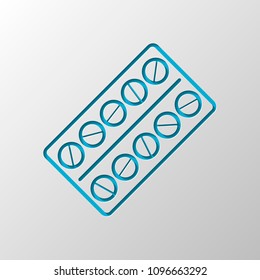 Pack Pills Icon. Paper design. Cutted symbol with shadow