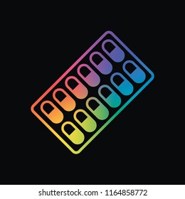 Pack Pills Icon. Rainbow color and dark background