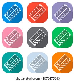 Pack Pills Icon. Set of white icons on colored squares for appli