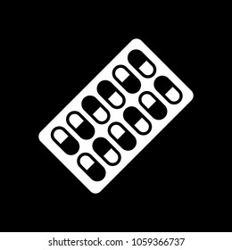 Pack Pills Icon. White icon on black background. Inversion