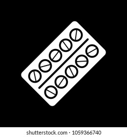 Pack Pills Icon. White icon on black background. Inversion