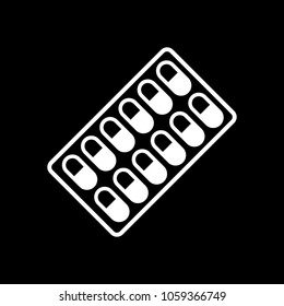 Pack Pills Icon. White icon on black background. Inversion