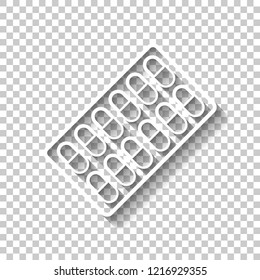 Pack Pills Icon. White outline sign with shadow on transparent background