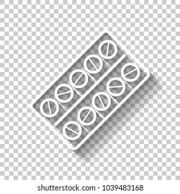 Pack Pills Icon. White icon with shadow on transparent background