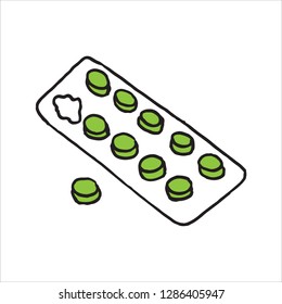 Pack Pills vector sketch icon isolated on background. Hand drawn