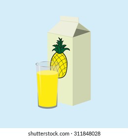 Pack of pineapple juice and glass