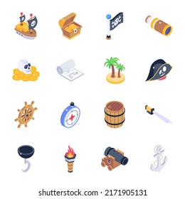 Pack of Pirate Isometric Icons

