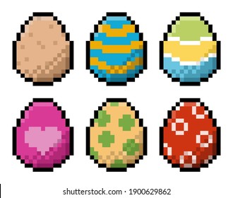 Pack of pixel Easter eggs - 8 bit isolated vector