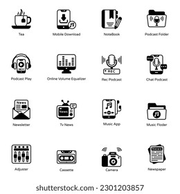 Pack of Podcast Apps Glyph Icons 

