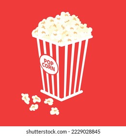 Pack with popcorn. Eating when watch to a film or movie. Vector illustration.
