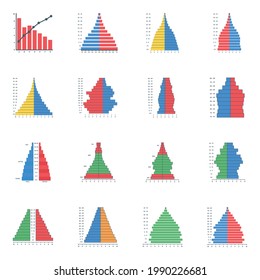 Pack of Population Pyramids Flat Icons