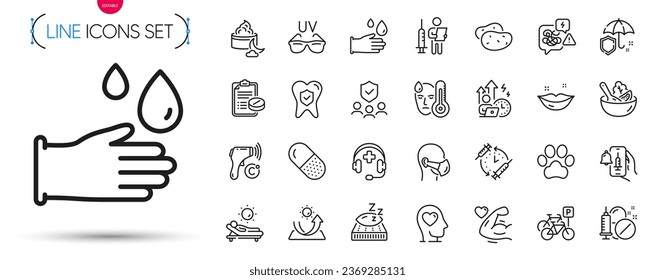 Pack of Potato, Bicycle parking and Difficult stress line icons. Include Mental health, Fever, Salad pictogram icons. Lounger, Medical mask, Vaccination schedule signs. Umbrella. Vector