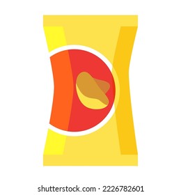 Paquete de papas fritas aisladas en fondo blanco. Colorido paquete de comida basura. Ilustración vectorial de dibujos animados. Comida rápida, plástico, concepto de paquete de productos