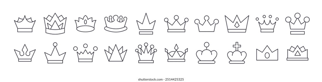 Pack of Power and Influence Related Line Icons. Editable Stroke for Design, Web Sites, Apps, Cards. Contains Linear Images of Crown