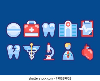 A pack of premium vector flat health care medical icons. Modern science pictogram set