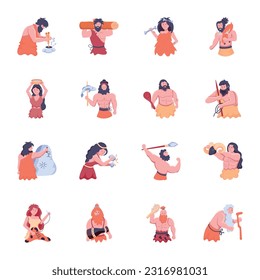Pack of Primitive Persons Flat Icons 

