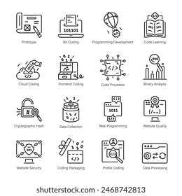 Paquete de iconos lineales de datos de programación 

