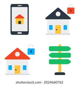 Paquete de propiedades y edificios Iconos planos