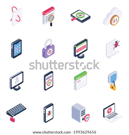 Pack of Protected Devices Isometric Icons
