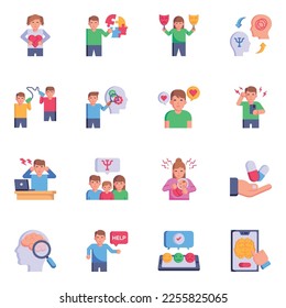 Pack of Psychological Illness and Disorders Flat Icons
