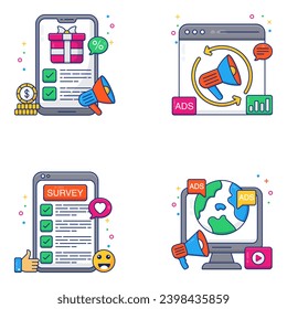 Paquete de iconos planos de publicidad 

