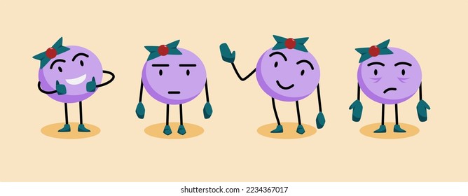 Envase de mascota redonda morada con una linda reverencia en la cabeza. mascota tipo caricatura que ondea la mano, los pulgares hacia arriba, expresiones decepcionadas y furiosas. Adecuado para la identidad de marca, marca, marketing, estrategia de promoción