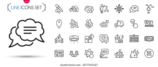 Pack mit Qr-Code, Chemie-Pipette und Sconce Light Line-Icons. Umfassen medizinische Hilfe, chemische Formel, Bild-Karussell-Piktogramm-Symbole. Heißer Kredit, Deflation, Integritätszeichen. Treuegabe. Vektorgrafik