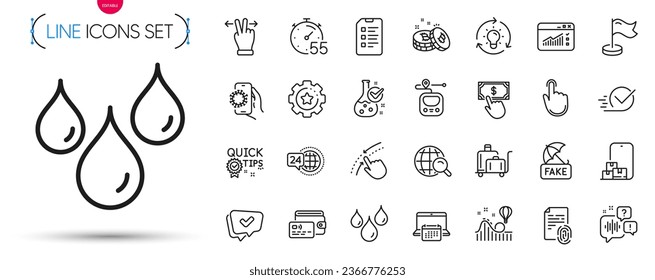 Pack of Quick tips, Wallet and Swipe up line icons. Include Milestone, Bitcoin, Payment click pictogram icons. Fingerprint, Calendar, Voicemail signs. Idea, Luggage trolley, Hand click. Vector