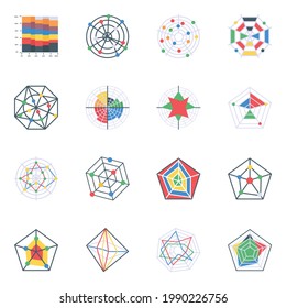 Pack of Radar and Spider Charts Flat Icons