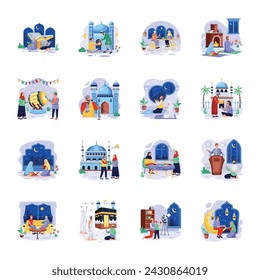 Pack de ilustraciones de personajes planos de Ramadán 

