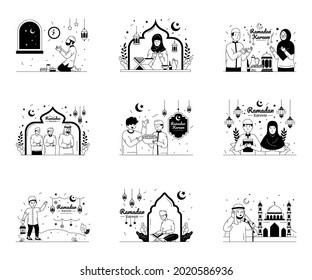 Pack of Ramadan Kareem Glyph Line Illustrations 