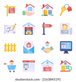 Paquete de iconos planos inmobiliarios