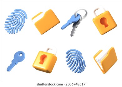 Pack of realistic items for online defense concepts. Control of access to information