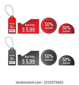 Pack of red or grayscal price labels with with letters