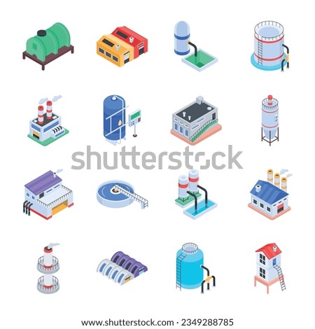 Pack of Reservoirs Isometric Icons 

