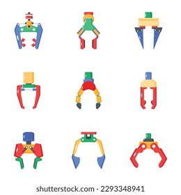 Pack of Robotic Claw Machines Flat Vectors 
