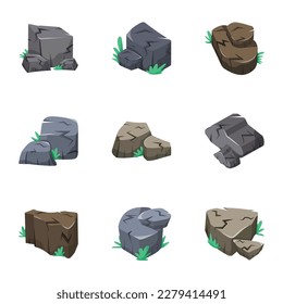 Pack of Rocks and Stones Flat Icons 

