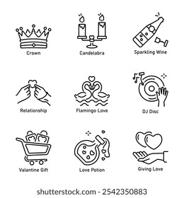 Pack of Romantic Linear Style Icons 

