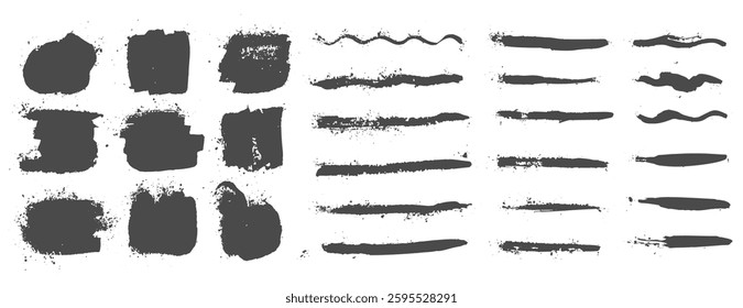 pack of rough stain texture element in brush stroke style vector