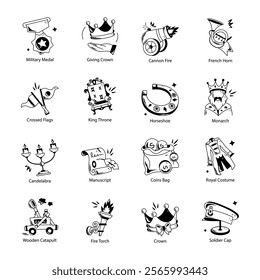 Pack of Royal Accessories Doodle Icons 

