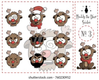 Pack of Ruddy the deer smiles, set number 3 vector illustration