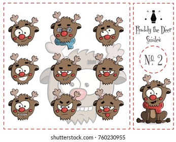 Pack of Ruddy the deer smiles, set number 2 vector illustration