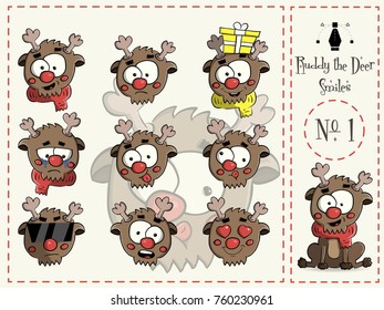 Pack of Ruddy the deer smiles, set number 1 vector illustration