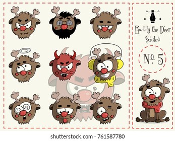 Pack of Ruddy the deer smiles, set number 5 vector illustration