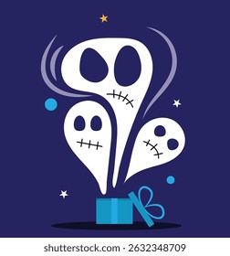 Pacote de Fantasmas Assustadores Voando da Caixa Presente. Halloween e histórias de horror vetorial art