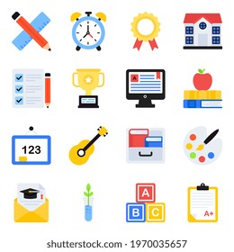 Pack of School Accessories Flat Icons
