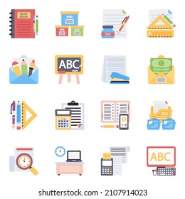 Pack of School Supplies Flat Icons

