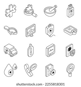 Pack of Science and Medication Linear Icons 

