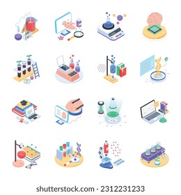 Pack of Science Research Isometric Icons 

