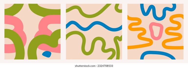 Pack with seamless patterns. Baby naive illustrations with lines. Simple vector background with texture and fur lines